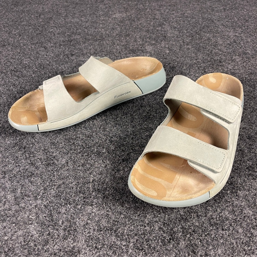 ECCO Cozmo Slide Sandals Womens 39 Sage Green Nubuck Leather Two Strap